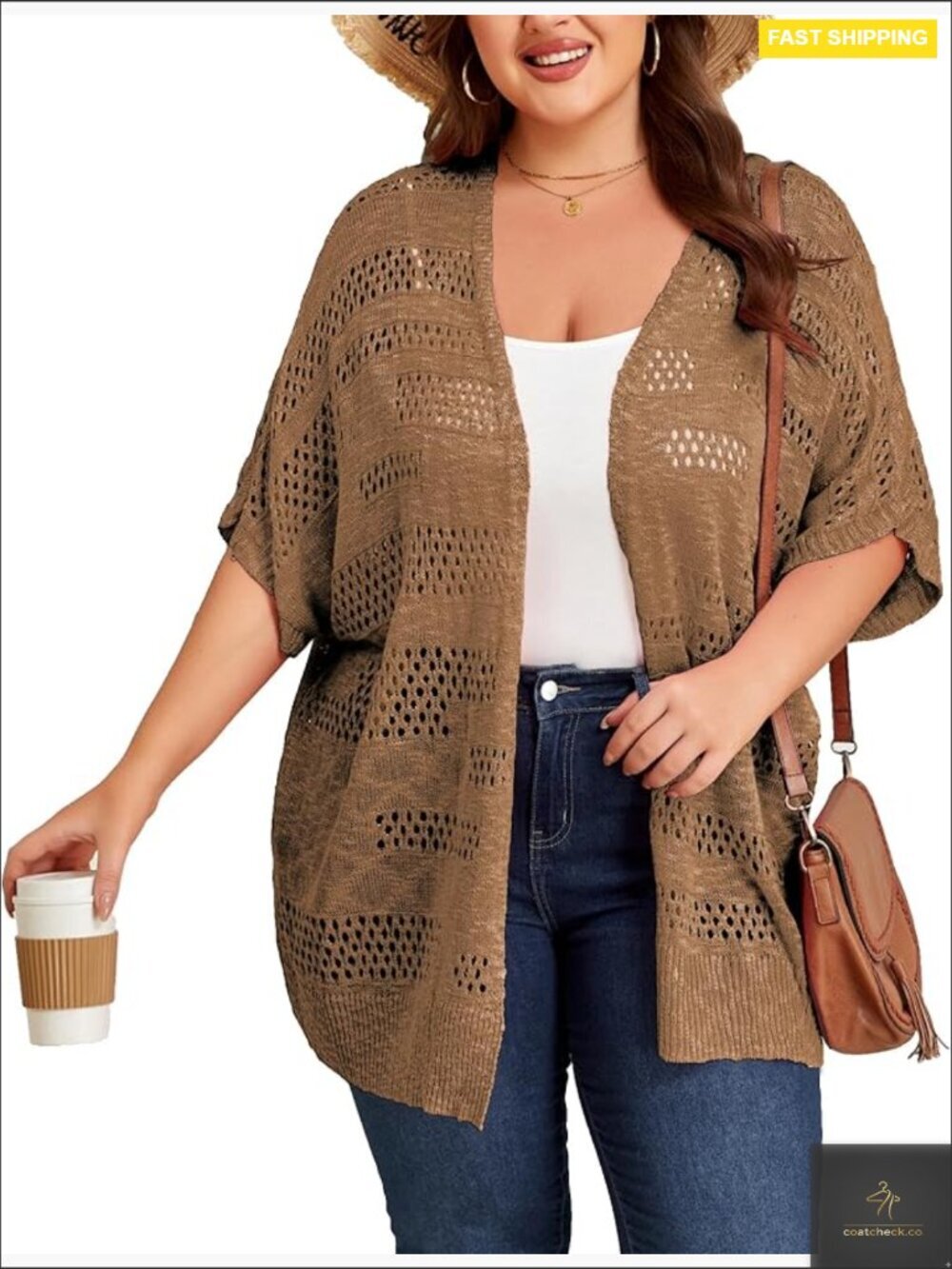 Plus Size Crochet Cardigan Boho Short Sleeve Oversized Summer Open Front